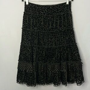 Tiered Elastic Waist Black Velvet Express Frilly Full Midi Skirt
